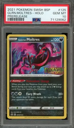 Pokemon Galarian Moltres SWSH125 Evolving Skies Prerelease Promo PSA 10 Holo - Image 1