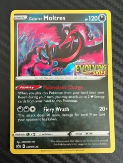 Pokemon TCG Galarian Moltres SWSH125 Evolving Skies Prerelease Promo Holo NM - Image 1