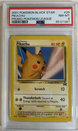 2001 Pokemon Black Star Pikachu Promo Pokemon League PSA Card #26 NM-MT 8 - Image 1