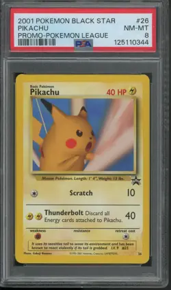 2001 POKEMON PROMO BLACK STAR 26 PIKACHU POKEMON LEAGUE PSA 8 - Image 1
