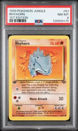 1999 POKEMON JUNGLE 1ST EDITION #61 RHYHORN PSA 8 - Image 1