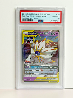 Pokemon 2019 Sun & Moon Cosmic Eclipse Solgaleo Lunala Tag Team GX #75/236 PSA 8 - Image 1