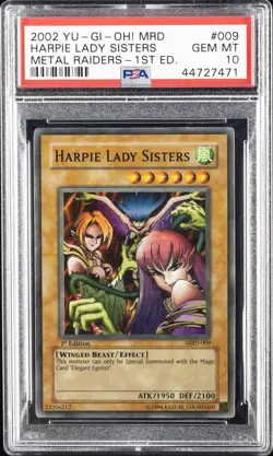 2002 YU-GI-OH! MRD-METAL RAIDERS 1ST EDITION #009 HARPIE LADY SISTERS PSA 10 - Image 1