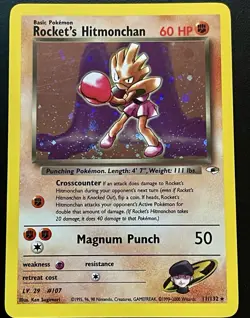 Rocket’s Hitmonchan 11/132 Gym Heroes Holo Vintage Pokemon Card - Image 1