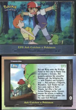 Pokemon Topps EP3 Ash Catches a Pokemon TV Animation Rainbow Foil Blue Logo - Image 1