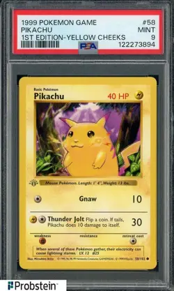 1999 Pokemon TCG Game 1st Edition #58 Pikachu Yellow Cheeks PSA 9 MINT - Image 1