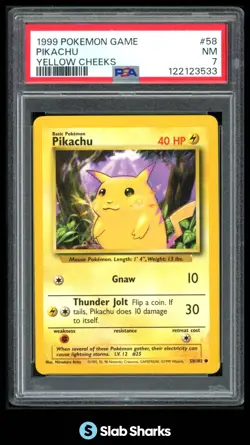 1999 POKEMON SET UNLIMITED #58/102 PIKACHU YELLOW CHEEKS PSA 7 - Image 1