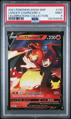 2021 POKEMON SWSH BLACK STAR PROMO CELEBRATIONS COLL LANCE'S CHARIZARD V PSA 9 - Image 1