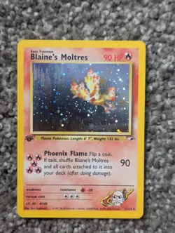 Blaine's Moltres 001/132 Gym Heroes Holo Pokemon TCG Vintage Card - Image 1