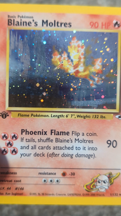 Blaine's Moltres 001/132 Gym Heroes Holo Pokemon TCG Vintage Card - Image 2