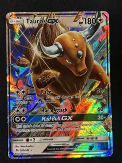 Tauros GX 100/149 Ultra Rare Holo SM Base Set Pokemon Card - Image 1