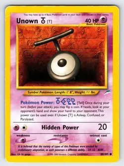 Unown T 88/105 2002 Neo Destiny Pokemon Card TCG Nintendo WOTC Vintage - Mp - Image 1