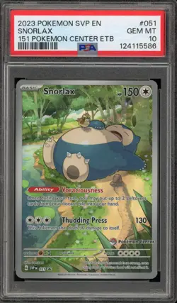 Pokemon Center Stamp Promo Snorlax 151 ETB SVP EN 051 PSA 10 Gem Mint - Image 1