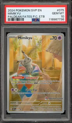 Pokemon Center Stamp Promo Mimikyu Paldean Fates ETB SVP EN 075 PSA 10 - Image 1