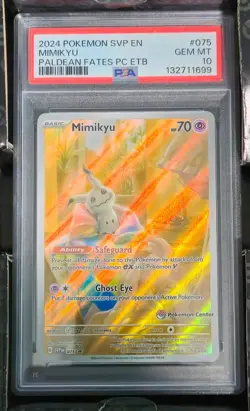 Mimikyu Paldean Fates ETB Pokemon Center Stamped Exclusive Promo SVP 075 PSA 10 - Image 1