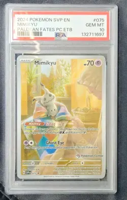 Mimikyu Paldean Fates ETB Pokemon Center Stamped Exclusive Promo SVP 075 PSA 10 - Image 1