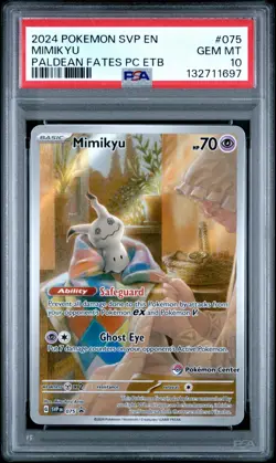 Mimikyu Paldean Fates ETB Pokemon Center Stamped Exclusive Promo SVP 075 PSA 10 - Image 2