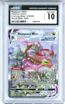 CGC GEM MINT 10 Rayquaza VMAX (Alt Art Secret) 218/203 Evolving Skies Holo - Image 1