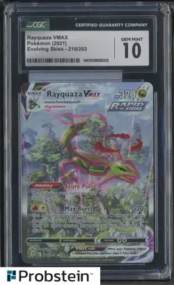2021 Pokemon Evolving Skies #218/203 Rayquaza Vmax CGC 10 GEM MINT - Image 1