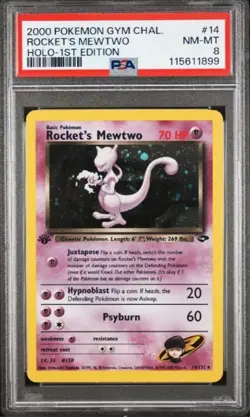 Rocket's Mewtwo 1st Edition Holo PSA 8 Gym Challenge 2000 Pokemon - Image 1