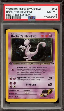 Pokemon Rocket's Mewtwo Gym Challenge 1st Edition Holo Rare #14 PSA 8 - Image 1