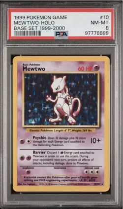 Mewtwo 1999 Pokemon Base Set 10/102 ERROR LABEL 1999-2000 4th Print PSA 8 - Image 1