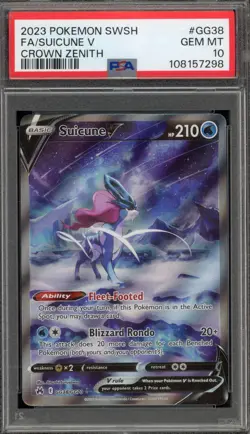 Pokemon Suicune V Crown Zenith Galarian Gallery Full Art #GG38 PSA 10 Gem Mint - Image 1