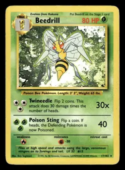 Beedrill 17/102 Rare Base Set Pokemon Card - 5 - Image 1