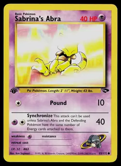 Pokemon Card - Sabrina's Abra 1st Edition Gym Challenge 93/132 - Image 1