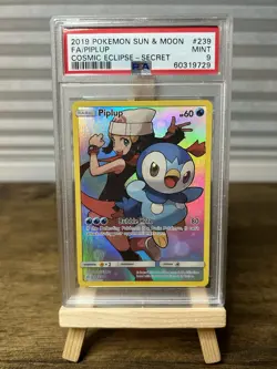 Pokemon TCG Piplup Holo Secret Rare Card Sun & Moon Cosmic Eclipse239/236 PSA 9 - Image 1