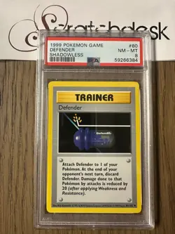 PSA 8 - Pokemon DEFENDER 80/102 - SHADOWLESS BASE SET Trainer - NEAR MINT - Image 1
