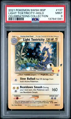 2021 POKEMON SWSH BLACK STAR PROMO CELEBRATIONS COLL LIGHT TOXTRICITY-HOLO PSA 9 - Image 1