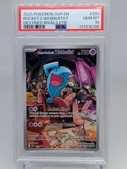 2025 Pokemon Team Rocket's Wobbuffet SVP #203 Destined Rivals ETB PSA 10 GEM MIN - Image 1