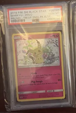 POKEMON TEAM UP SM BLACK STAR PROMO MIMIKYU #SM163 HOLO PSA 10 (crack On Slab) - Image 1