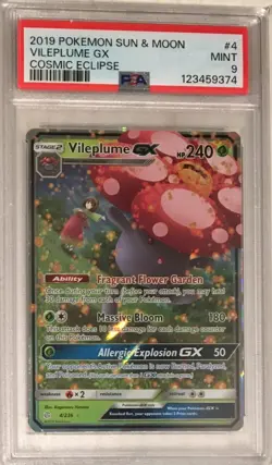 2019 Pokemon Cosmic Eclipse PSA 9 Vileplume GX Erika Ultra Rare HOLO #4 - Image 1