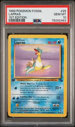 1999 Pokemon Fossil 1st Edition Lapras #25 Non-Holo GEM MINT PSA 10 (English) - Image 1