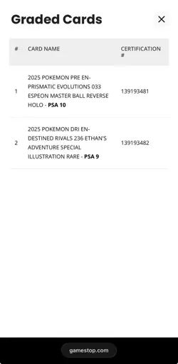 2025 POKEMON PRE EN-PRISMATIC EVOLUTIONS MASTER BALL REVERSE HOLO ESPEON PSA 10 - Image 3