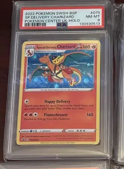 2022 POKEMON SWSH BLACK STAR PROMO #075 SPECIAL DELIVERY CHARIZARD-HOLO PSA 8 - Image 1