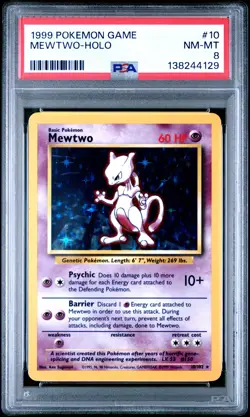 1999 POKEMON BASE SET UNLIMITED #10 MEWTWO-HOLO PSA 8 - Image 1