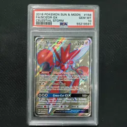 2018 Pokemon: SCIZOR GX 158/168 - [Celestial Storm] Full Art Gem Mint PSA 10 💎 - Image 1