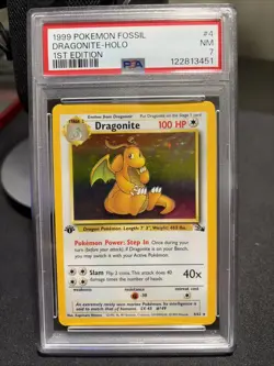 Pokemon Dragonite Holo First Edition Fossil, 4/162 PSA 7 - Image 1