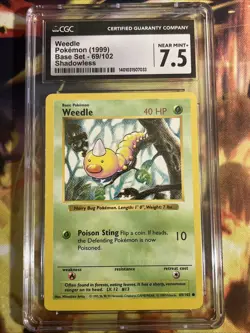 Pokemon TCG Weedle 69/102 - Base Set 1999 Shadowless CGC 7.5 - Image 1
