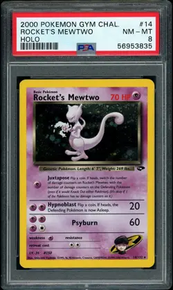 2000 Pokemon Gym Challenge Unlimited Rocket's Mewtwo Holo Rare #14 PSA 8 NM-MT - Image 1