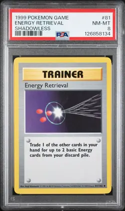 1999 POKEMON BASE SET SHADOWLESS #81 ENERGY RETRIEVAL PSA 8 - Image 1