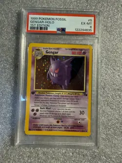 1999 POKEMON FOSSIL 1ST EDITION #5 GENGAR-HOLO PSA 6 - Image 1