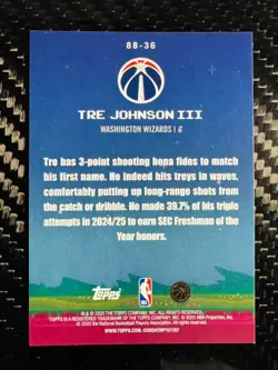 Tre Johnson III 2025-26 Topps Flagship 8 Bit Ballers Holo Foil RC #8B-36 [2] - Image 2