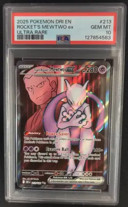 PSA 10 Team Rocket's Mewtwo ex 213/182 DRI Destined Rivals Pokemon Graded Card - Image 1
