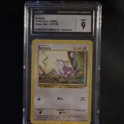Pokemon TCG Rattata 61/102 Base Set Regular Common CGC 9 English (1999) - Image 1