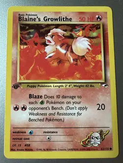 Pokemon TCG Blaine's Growlithe Gym Heroes 62/132 Regular 1st Edition Common NM - Image 1