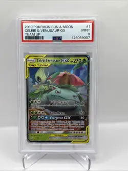 Celebi & Venusaur GX 1/181 PSA 9 2019 Pokemon Team Up - Image 1